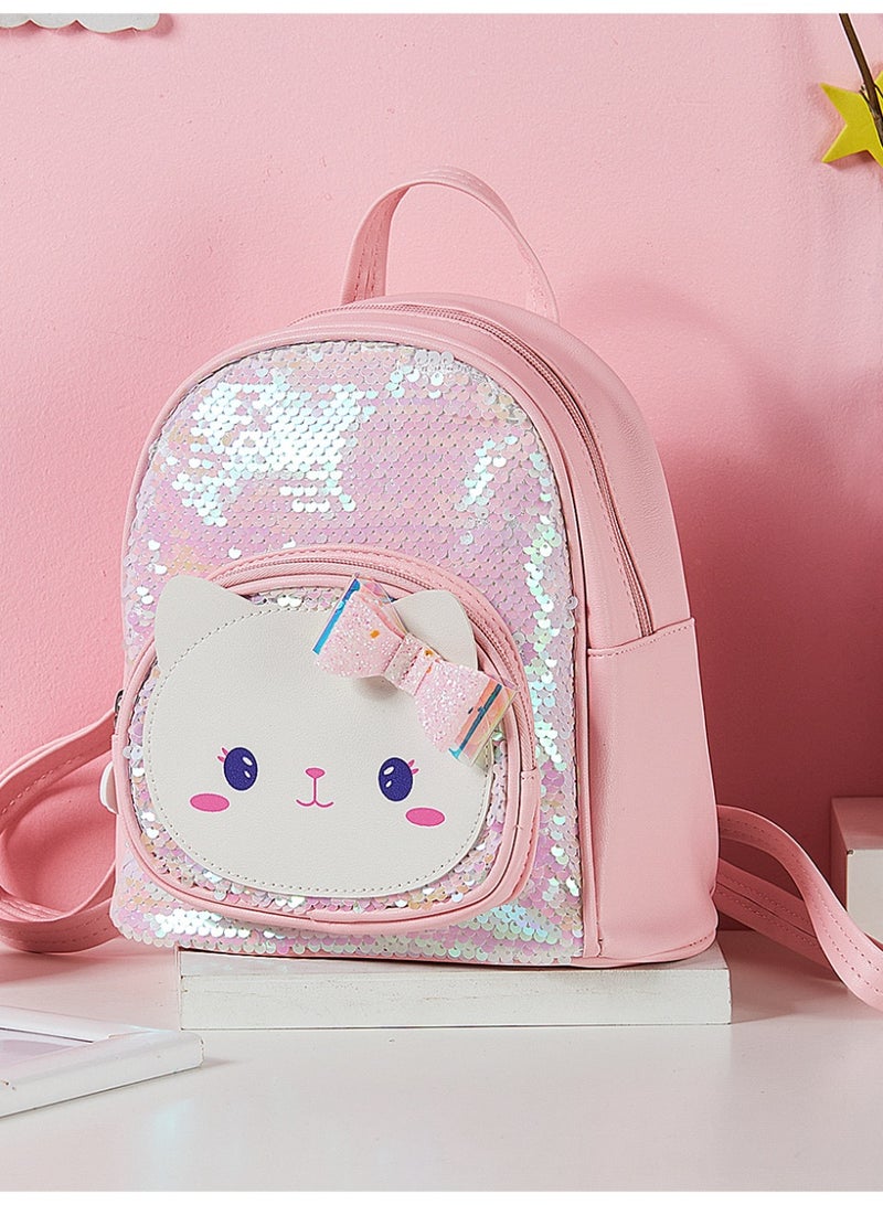 Girls' backpacks, cute cartoon cats, sequined children's backpacks, suitable for girls to travel, backpacks - Image 1